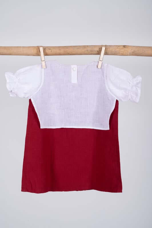 Hand-Embroidered 2 Layer Puff Sleeve Dress - Chi Linen