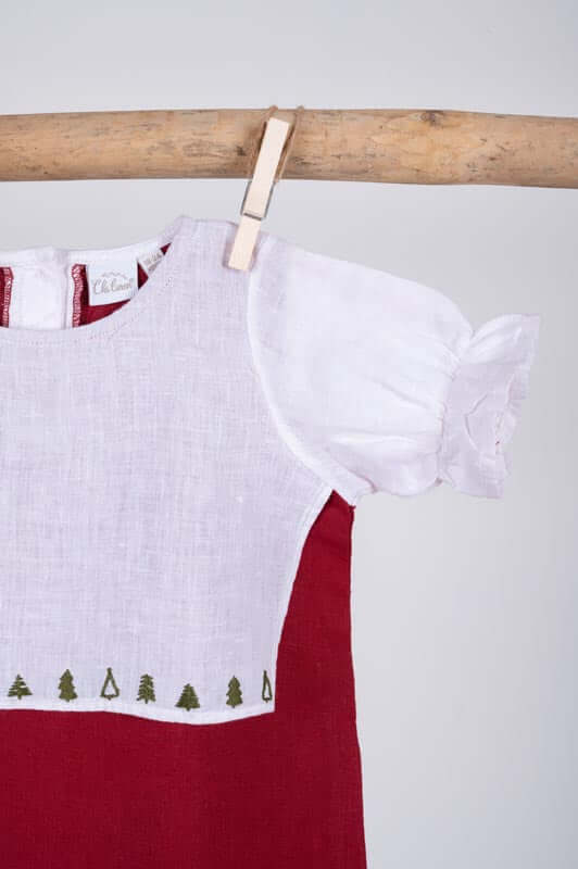 Hand-Embroidered 2 Layer Puff Sleeve Dress - Chi Linen