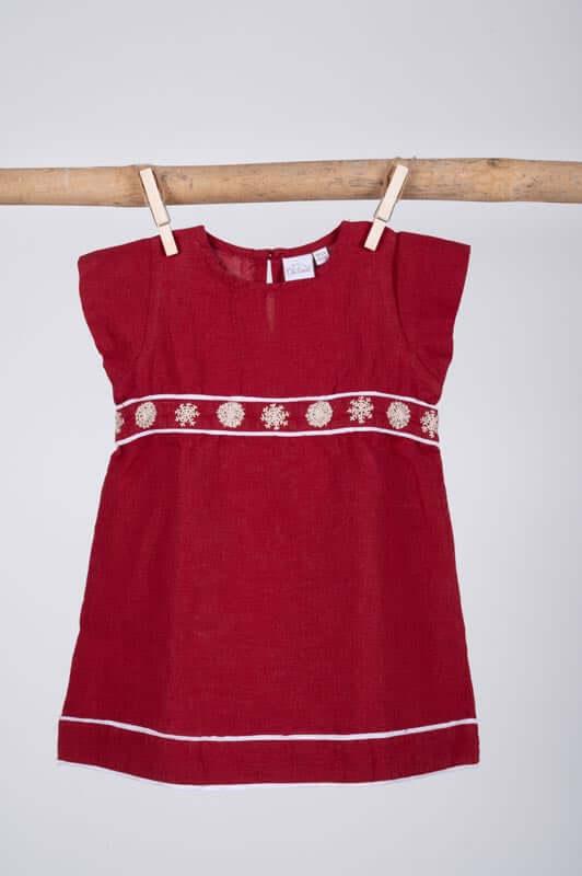Hand-Embroidered Cap Sleeve Dress - Chi Linen