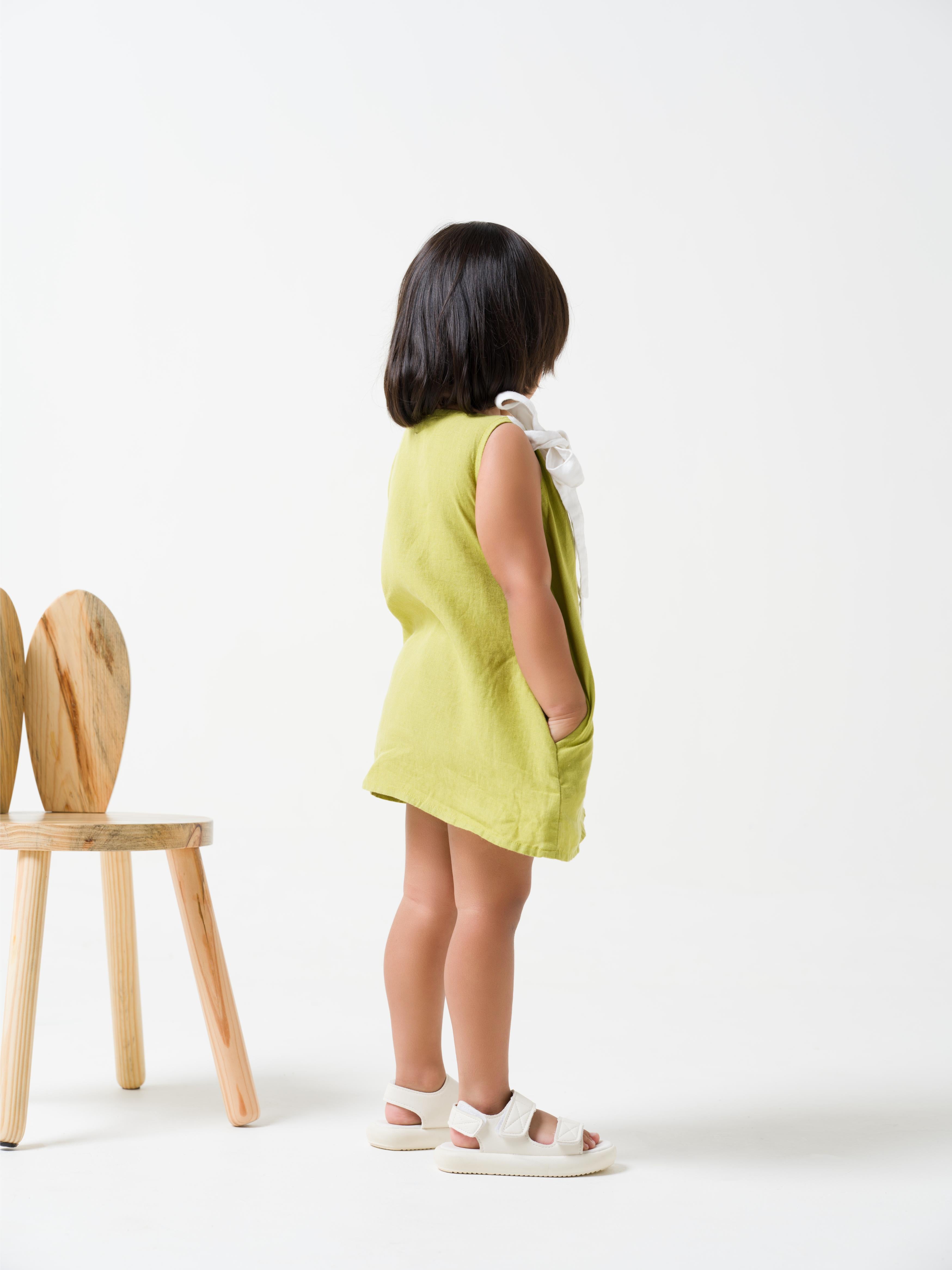 One Shoulder Tie-up Frock Kiwi Green