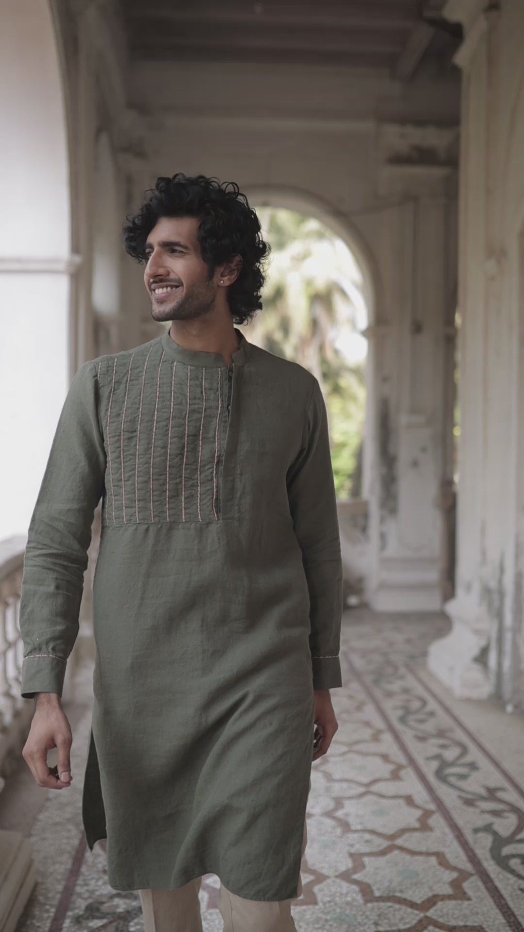 Green Yoke Piping Kurta Set