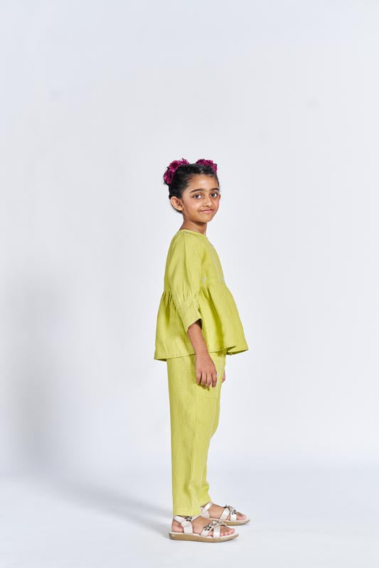 Lime Green Floral Embroidered Set - Chi Linen