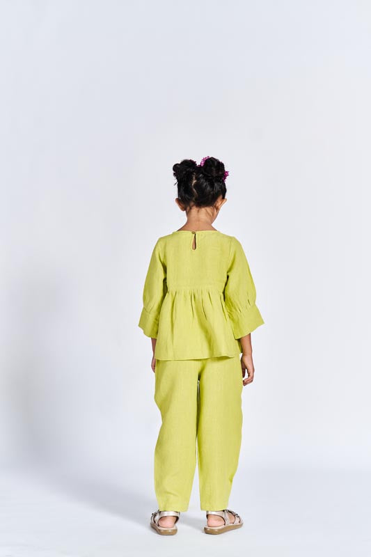 Lime Green Floral Embroidered Set - Chi Linen