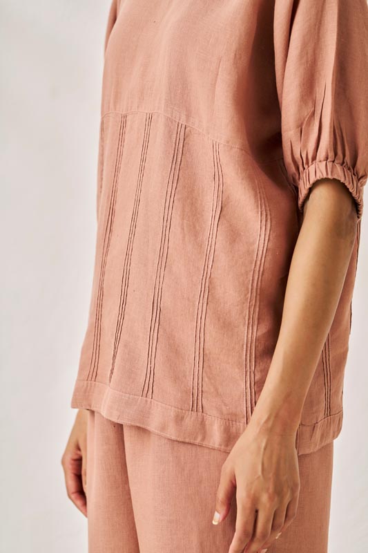 Pleated Top and Harem Pants Co-ord Set Peach - Chi Linen
