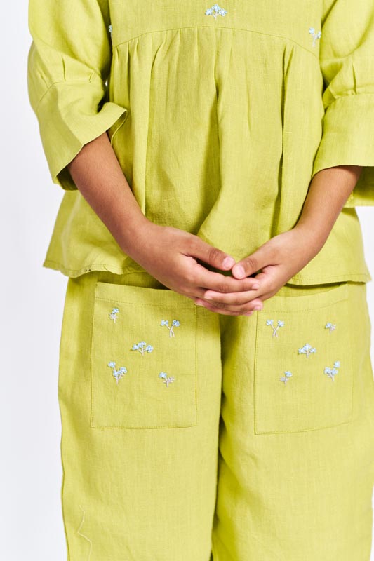 Lime Green Floral Embroidered Set - Chi Linen