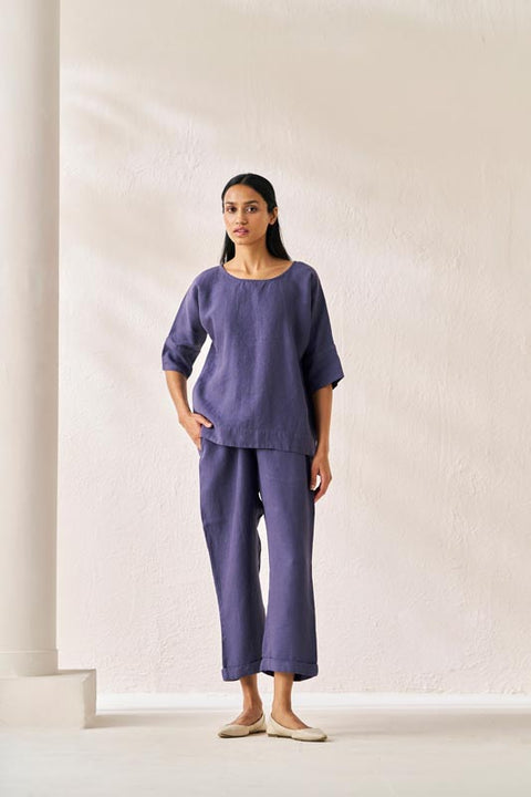 Relaxed Fit Top and Bottom Co-Ord Set Blueberry - Chi Linen
