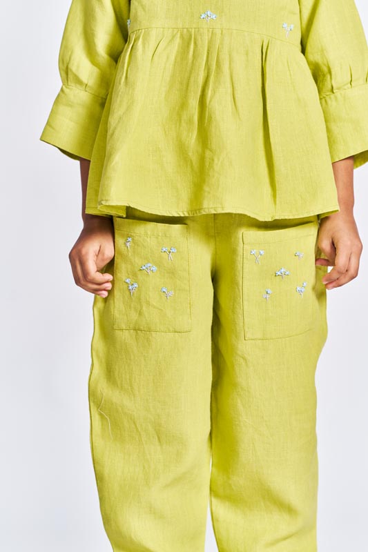 Lime Green Floral Embroidered Set - Chi Linen