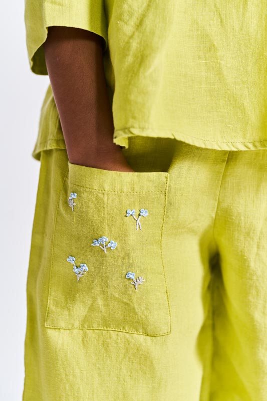 Lime Green Floral Embroidered Set - Chi Linen