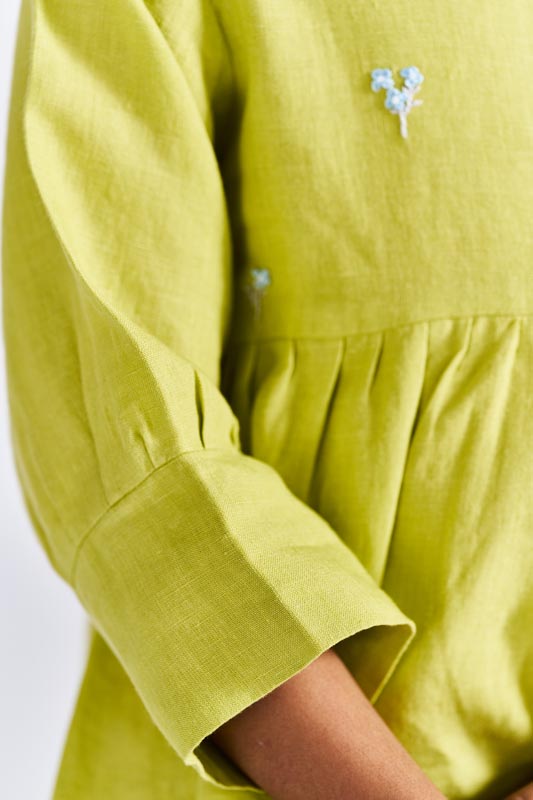 Lime Green Floral Embroidered Set - Chi Linen