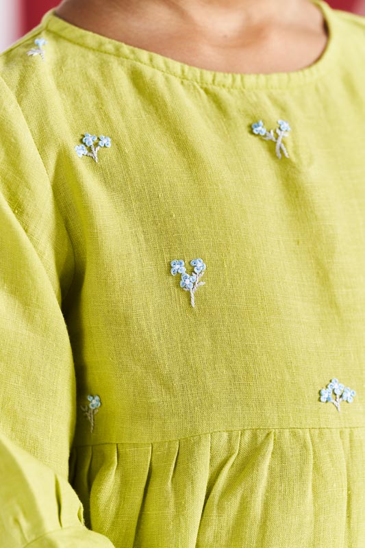 Lime Green Floral Embroidered Set - Chi Linen