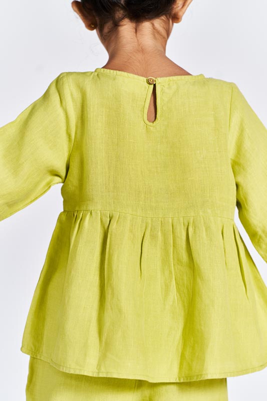 Lime Green Floral Embroidered Set - Chi Linen