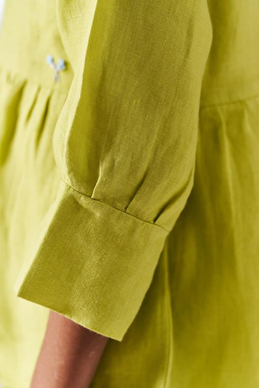 Lime Green Floral Embroidered Set - Chi Linen