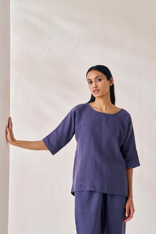Relaxed Fit Top and Bottom Co-Ord Set Blueberry - Chi Linen