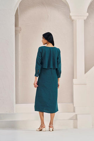 2 Layer Front Slit Dress Teal - Chi Linen