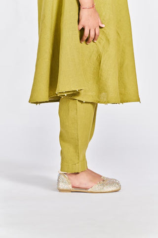 Olive Green One Shoulder Kurta Set - Chi Linen