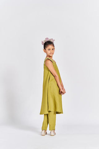 Olive Green One Shoulder Kurta Set - Chi Linen