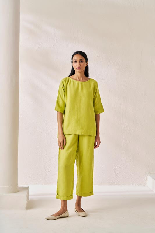 Relaxed Fit Top and Bottom Co-Ord Set Lime Green - Chi Linen