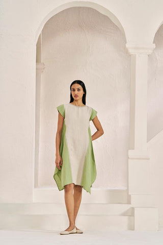 Cap Sleeve 2 Colour Dress Pastel Green - Chi Linen