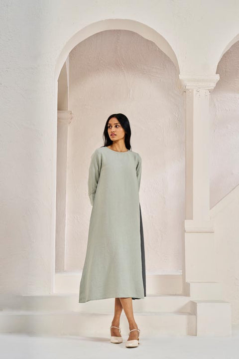 One Side Pleated Dress Mint Green - Chi Linen