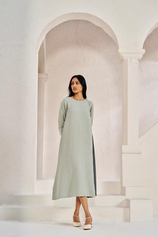 One Side Pleated Dress Mint Green - Chi Linen