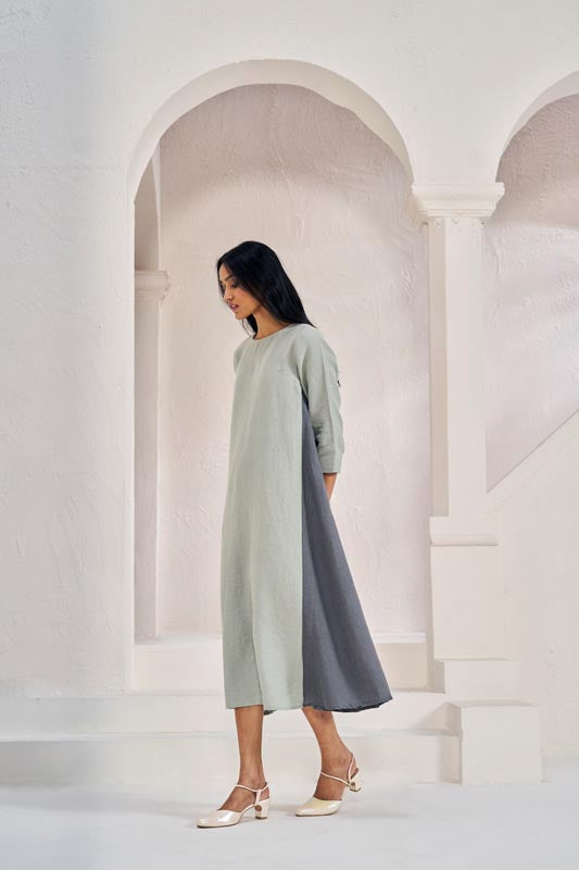 One Side Pleated Dress Mint Green - Chi Linen