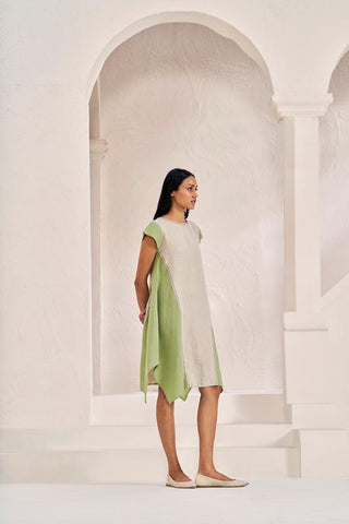 Cap Sleeve 2 Colour Dress Pastel Green - Chi Linen