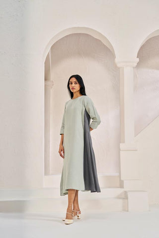 One Side Pleated Dress Mint Green - Chi Linen