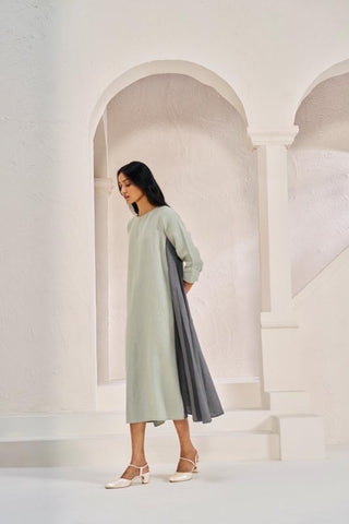One Side Pleated Dress Mint Green - Chi Linen