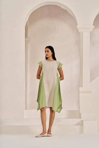 Cap Sleeve 2 Colour Dress Pastel Green - Chi Linen