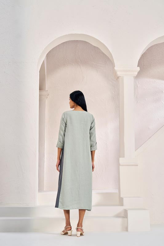One Side Pleated Dress Mint Green - Chi Linen