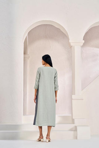 One Side Pleated Dress Mint Green - Chi Linen
