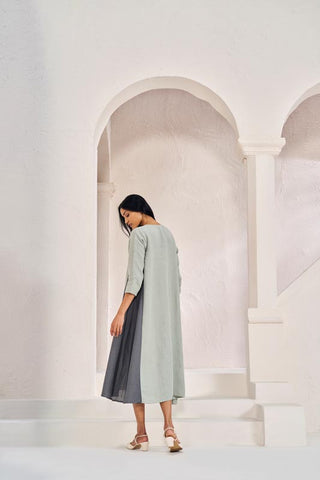One Side Pleated Dress Mint Green - Chi Linen