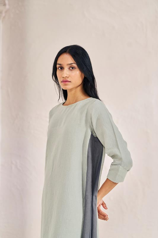 One Side Pleated Dress Mint Green - Chi Linen
