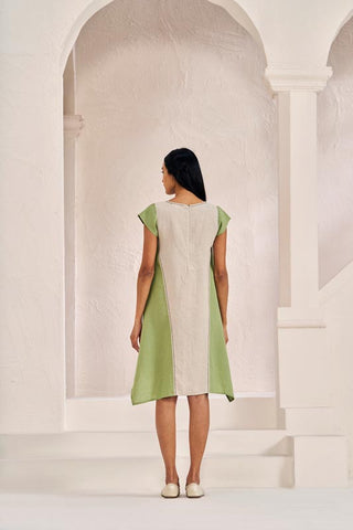Cap Sleeve 2 Colour Dress Pastel Green - Chi Linen