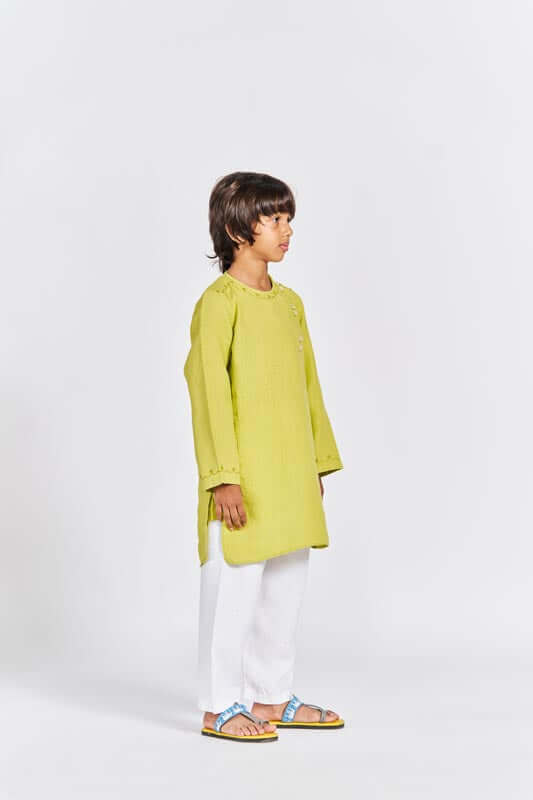 Lime Green Side Opening Kurta Set - Chi Linen