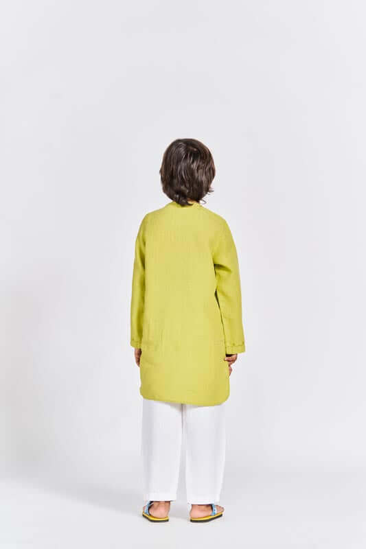 Lime Green Side Opening Kurta Set - Chi Linen