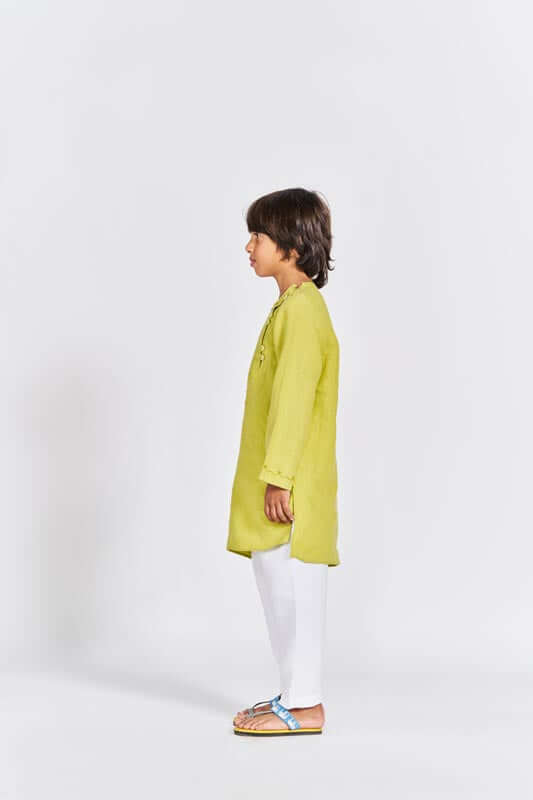 Lime Green Side Opening Kurta Set - Chi Linen