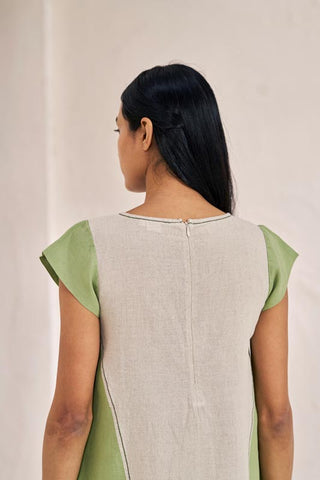 Cap Sleeve 2 Colour Dress Pastel Green - Chi Linen