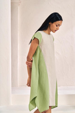 Cap Sleeve 2 Colour Dress Pastel Green - Chi Linen