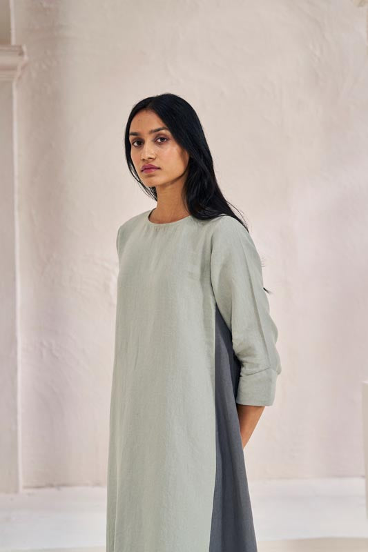 One Side Pleated Dress Mint Green - Chi Linen