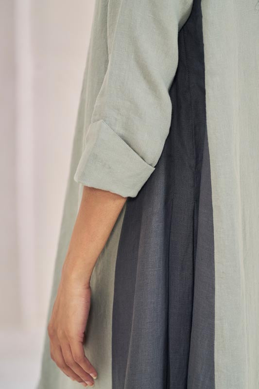 One Side Pleated Dress Mint Green - Chi Linen