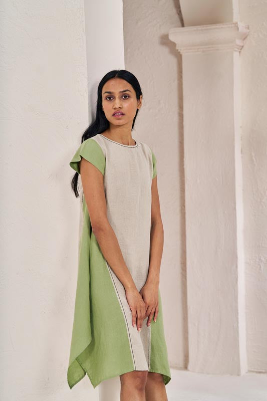 Cap Sleeve 2 Colour Dress Pastel Green - Chi Linen