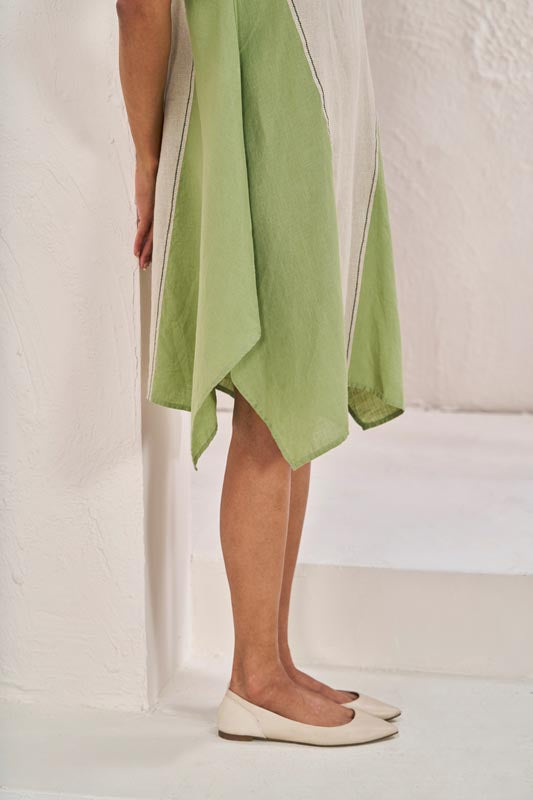 Cap Sleeve 2 Colour Dress Pastel Green - Chi Linen