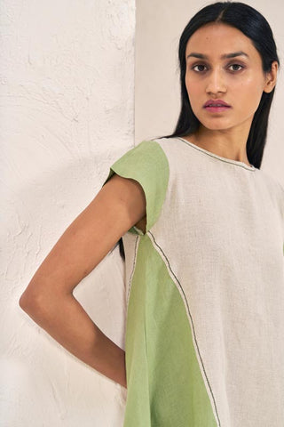 Cap Sleeve 2 Colour Dress Pastel Green - Chi Linen