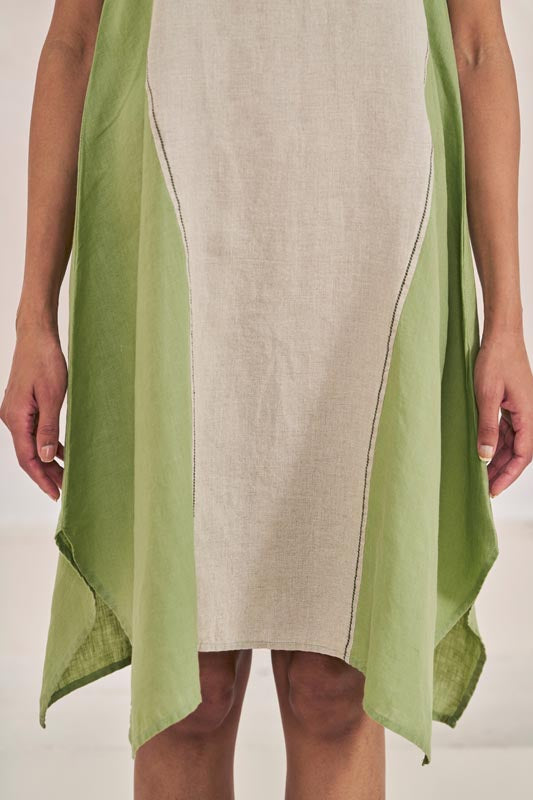 Cap Sleeve 2 Colour Dress Pastel Green - Chi Linen