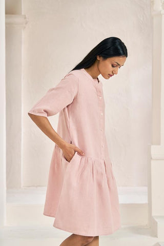 Front Opening Flared Dress Flamingo - Chi Linen