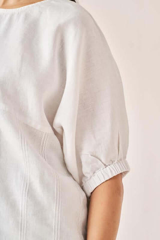 Pleated Top and Harem Pants Co-Ord Set White and Olive - Chi Linen