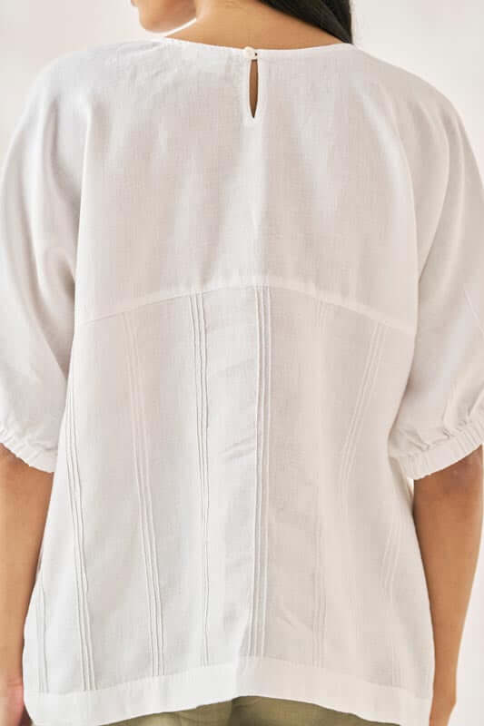 Pleated Top and Harem Pants Co-Ord Set White and Olive - Chi Linen