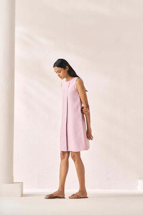 Sleeveless Box Pleat Dress Cameo Pink - Chi Linen