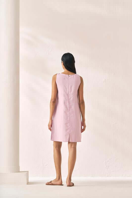 Sleeveless Box Pleat Dress Cameo Pink - Chi Linen